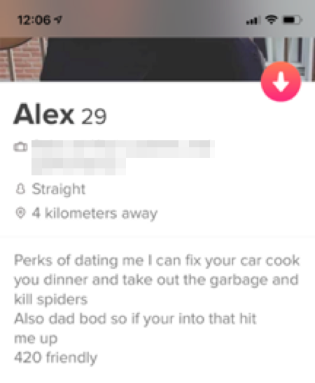 short and sweet Tinder bio example for men